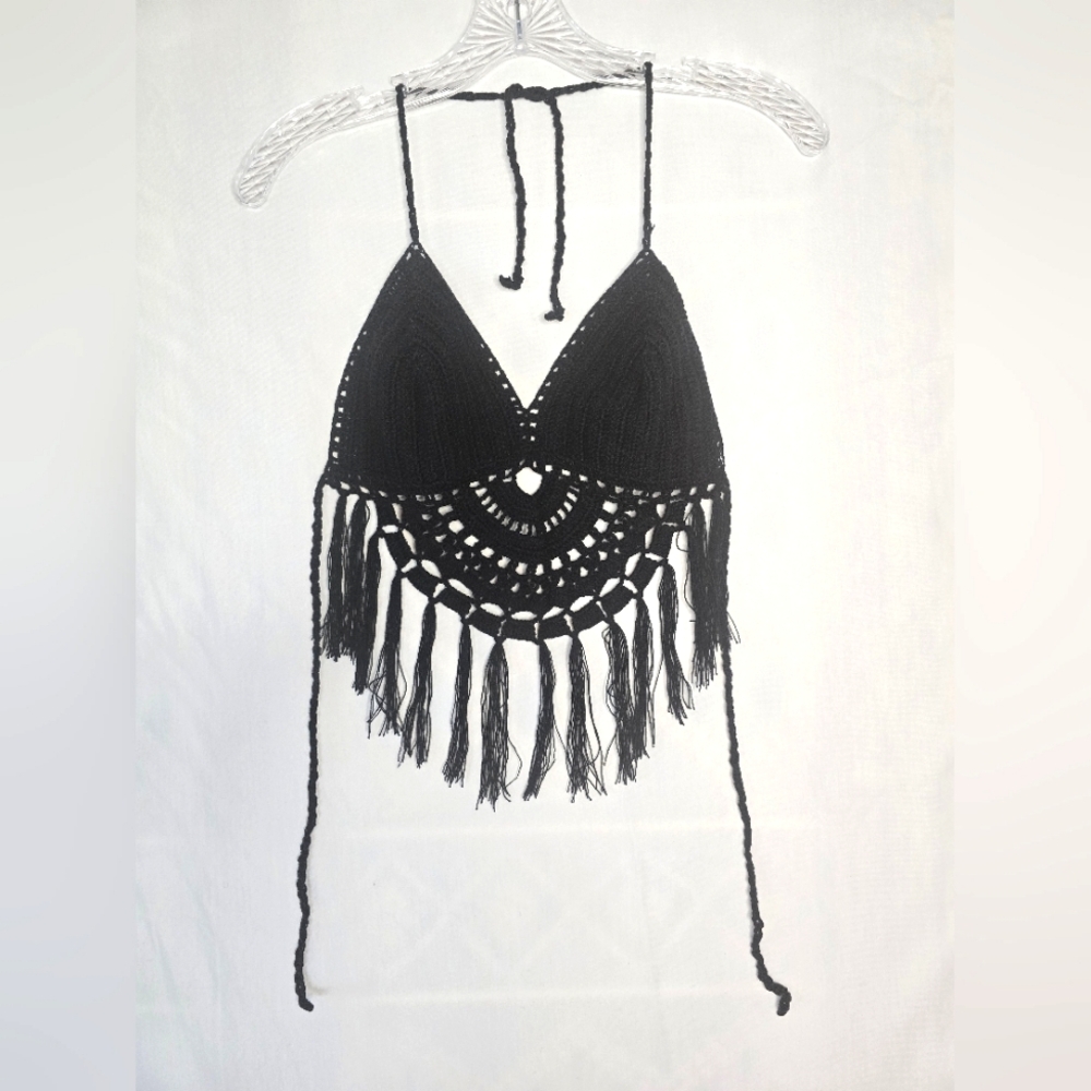 Crochet Halter Top with Fringe
